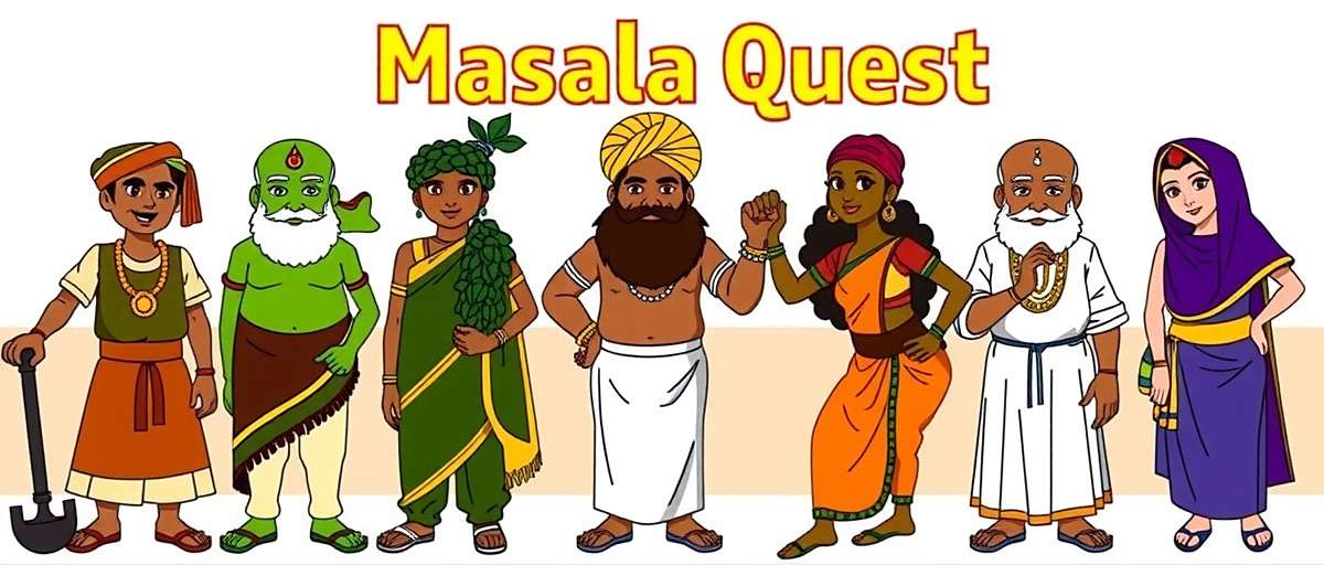 Masala Quest showing regional characters in traditional Indian attire from different states