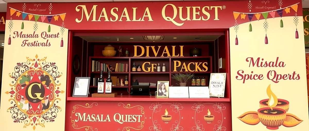 Masala Quest festival event showing decorated spice shop for Diwali with special spice gift packs